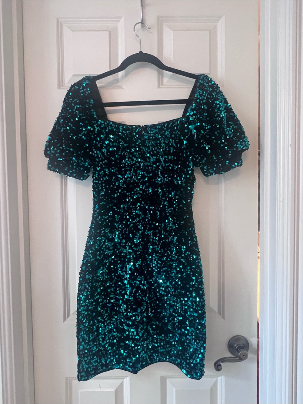Size S Altar’d State Emerald Sequin Puff Sleeve Mini Dress